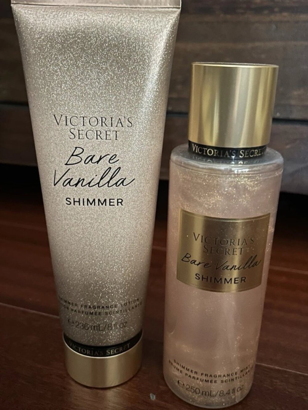 VICTORIA SECRETS BARE VANILLA SHIMMER FRAGRANCE LOTION & BODY MIST NWT